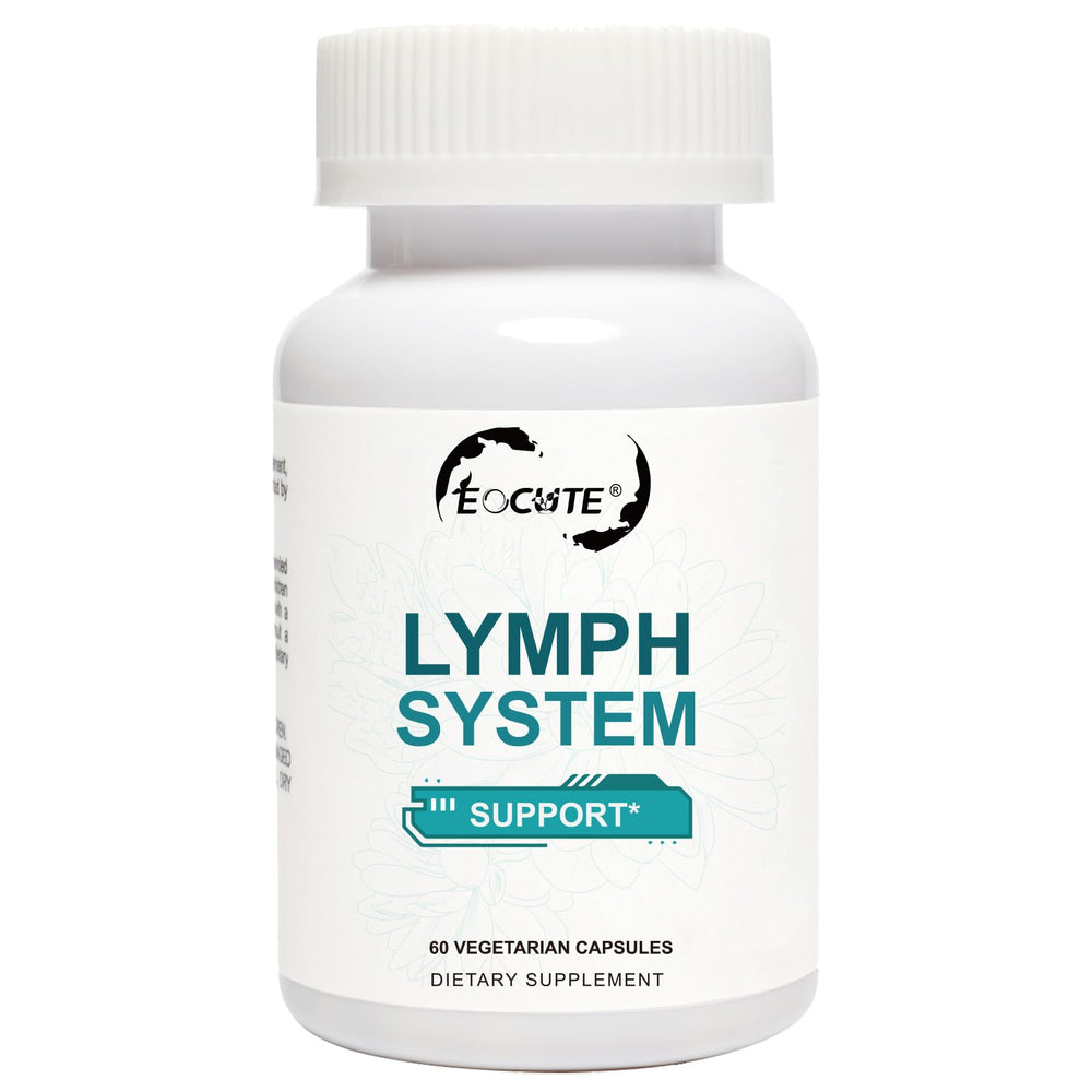 Front view of EOCUTE Lymph System Support supplement bottle
