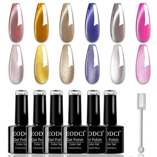 eodci cat eye gel nail polish kit with six colors for DIY manicures
