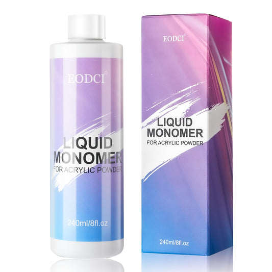 EODCI monomer liquid bottle showing premium acrylic system for durable nails.