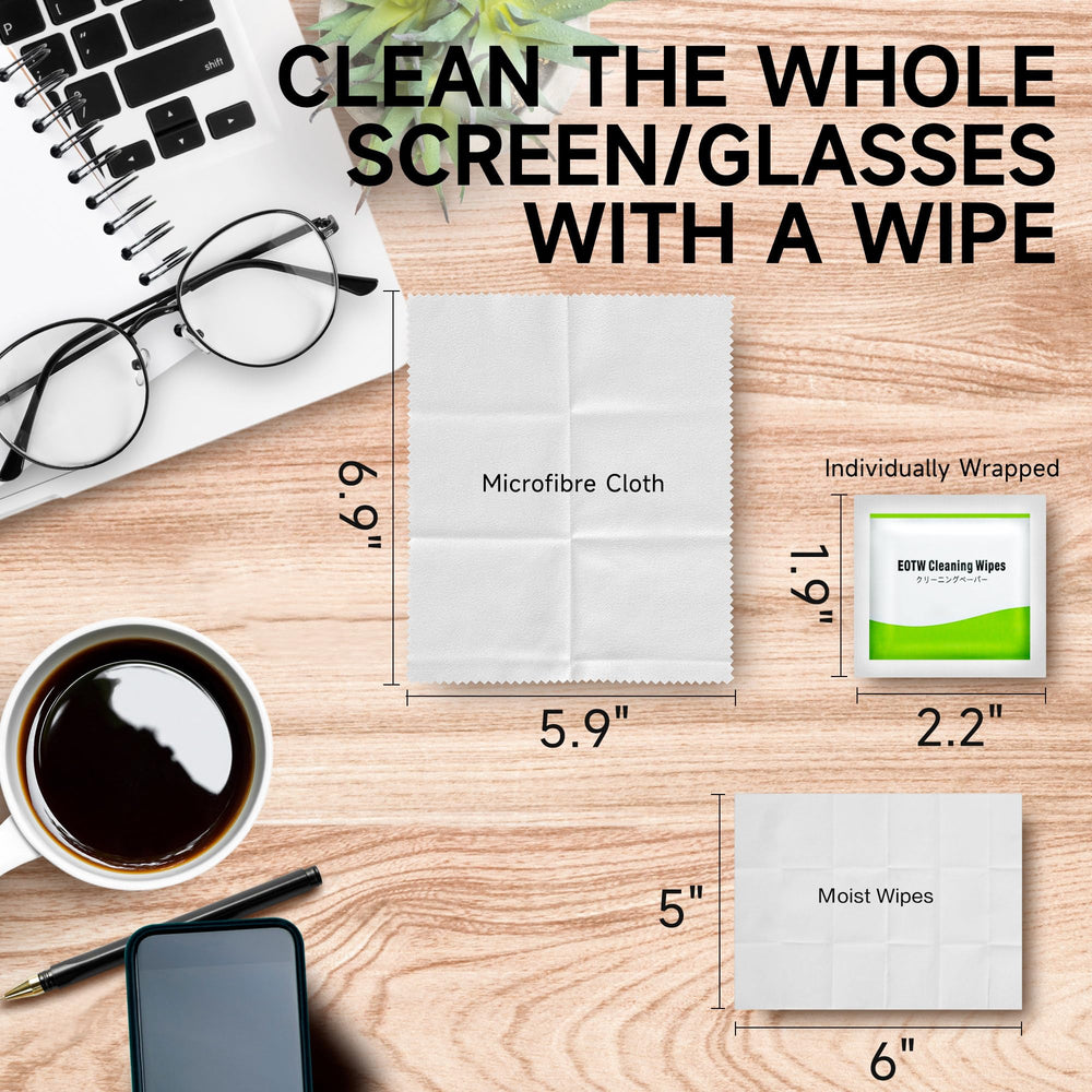 Front packaging of EOTW screen wipes pack with 120 wipes and microfiber cloth