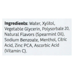 Close-up of Epic Dental Mouthwash Xylitol Spearmint 16oz bottle label