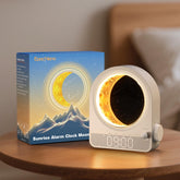 Epochleno Sunrise Alarm Clock front view with sunrise glow supports gentle wake-up and reduced grogginess.