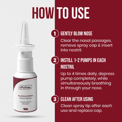 EPOTHEX nasal spray usage demonstrates easy 1–2 sprays per nostril for quick cleansing.