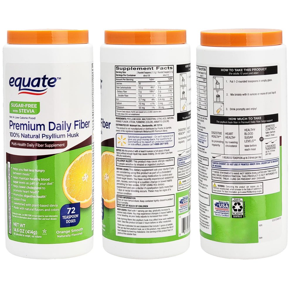 Sugar-free Psyllium Husk with Stevia and orange flavor label