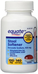 Equate stool softener bottle front for gentle relief