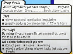 Equate stool softener capsules pack illustrating stimulant-free formula for comfortable relief