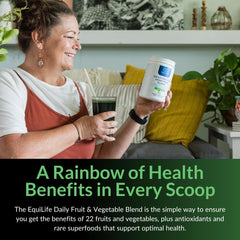 Prepared beverage showing Crisp Apple flavor of Equilife Daily Fruit & Vegetable Blend