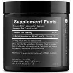 Close-up of 30mg MitoPrime L-Ergothioneine capsule