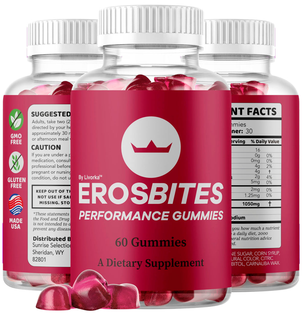 Premium all-natural Eros Bites Gummies packaging with 60 gummies