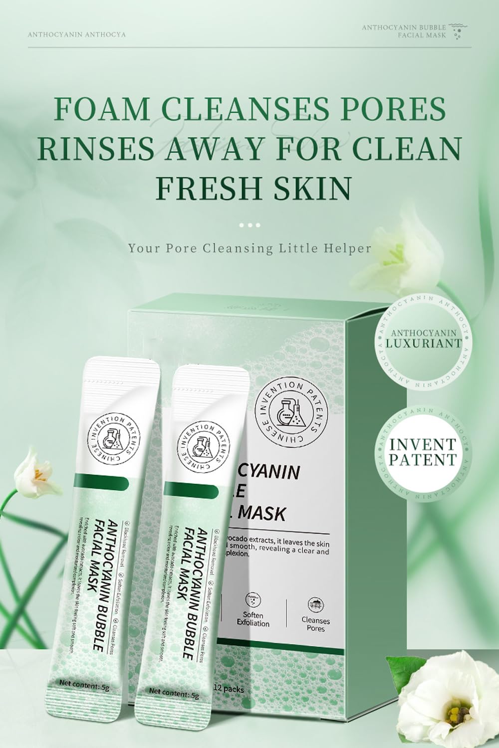 ERRECI Anthocyanin Bubble Face Mask performs deep cleansing to remove impurities.