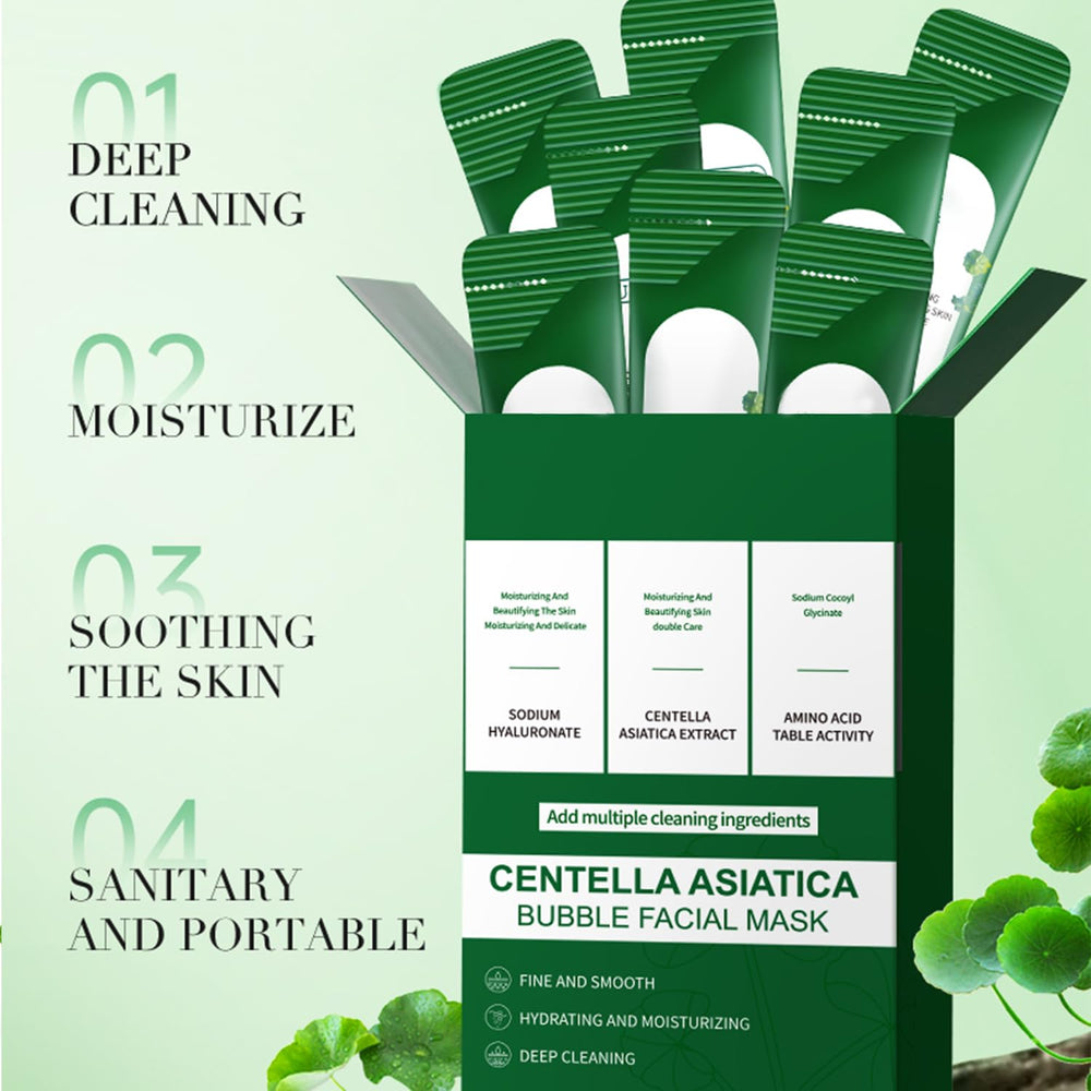 ERRECI Centella Asiatica Bubble Mask being applied to the face for cleansing and hydration.