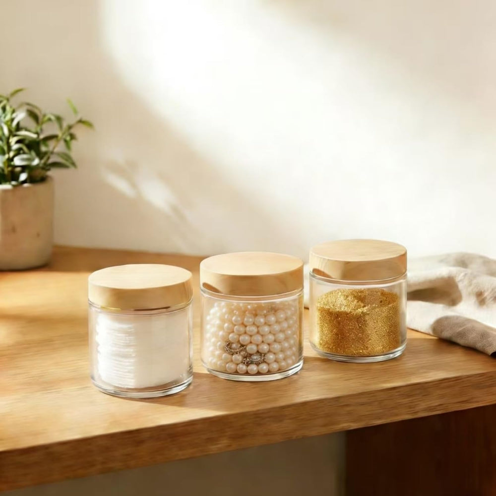 Versatile storage jar ideal for cosmetics, samples, or spices.