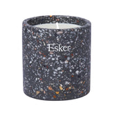 ESKER Travertine candle close-up with hand-poured soy wax for calming ambience