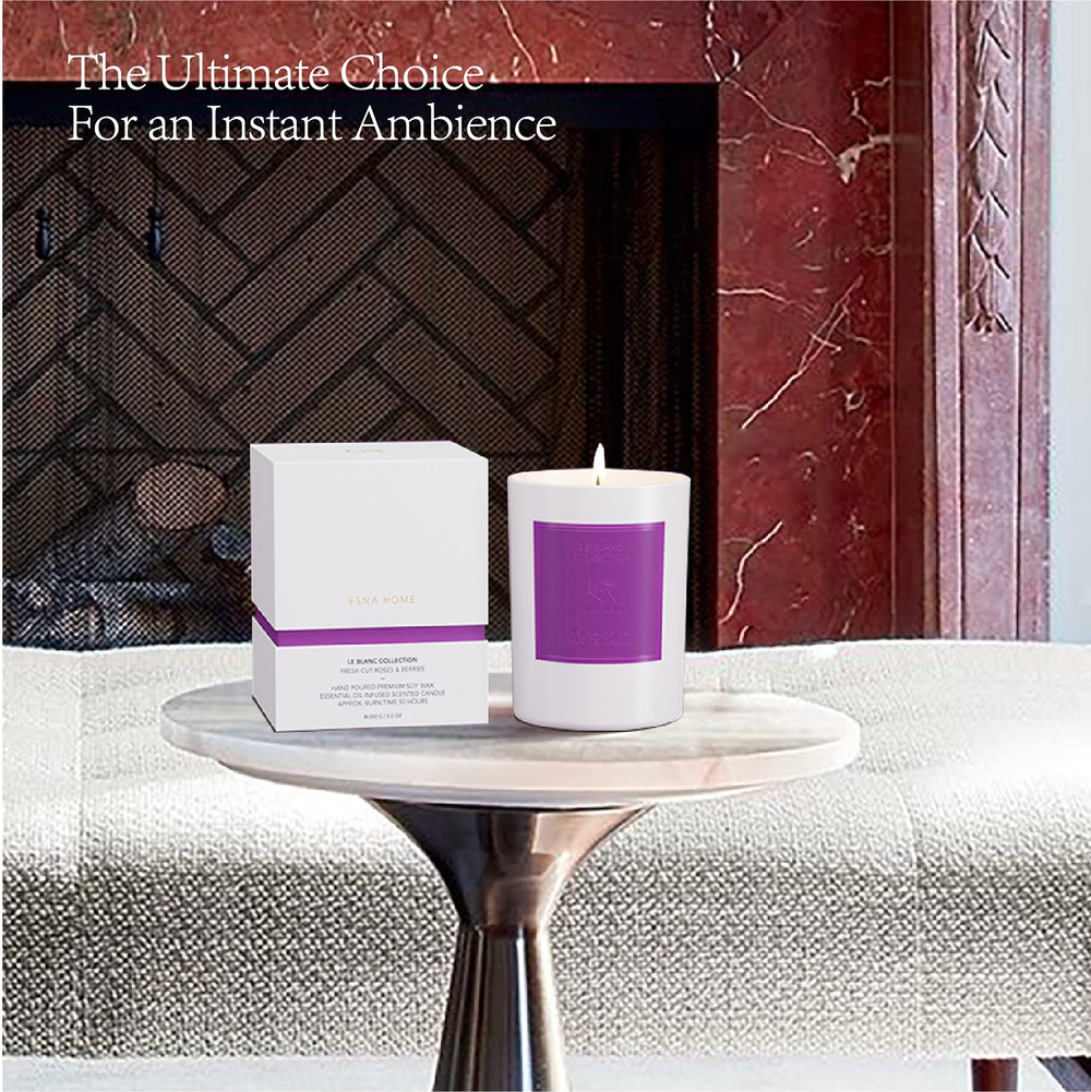 ESNA HOME softly-lit candle glow enhances room ambiance and calm