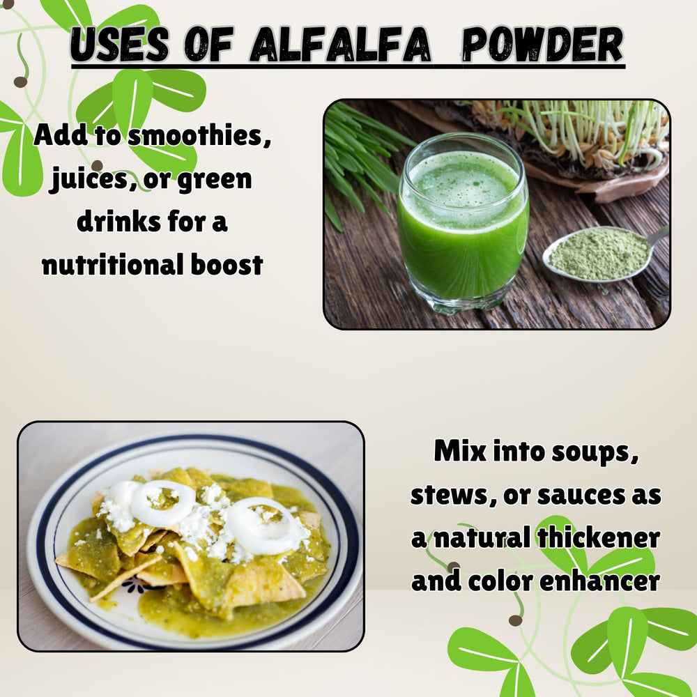 Ingredients: 100% Pure Alfalfa Powder