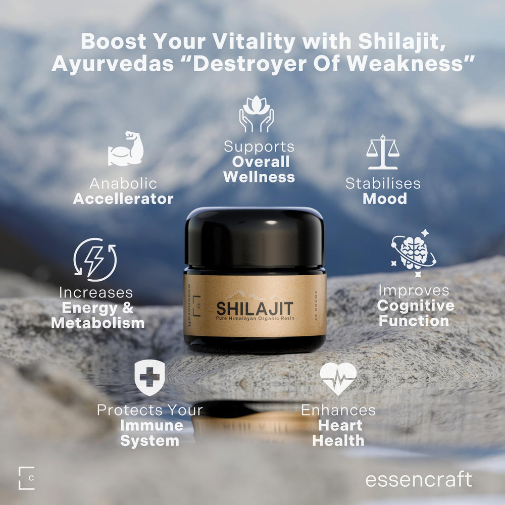 Essencraft Shilajit resin dissolves smoothly in warm water, earthy aroma