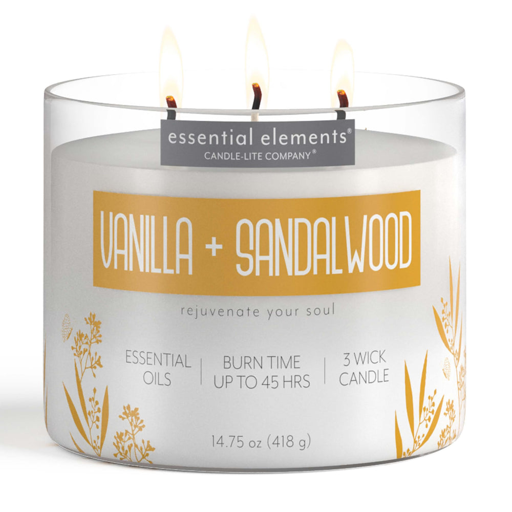 Essential Elements Vanilla & Sandalwood 3-Wick Candle in Off-White