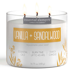 Essential Elements Vanilla & Sandalwood 3-Wick Candle in Off-White