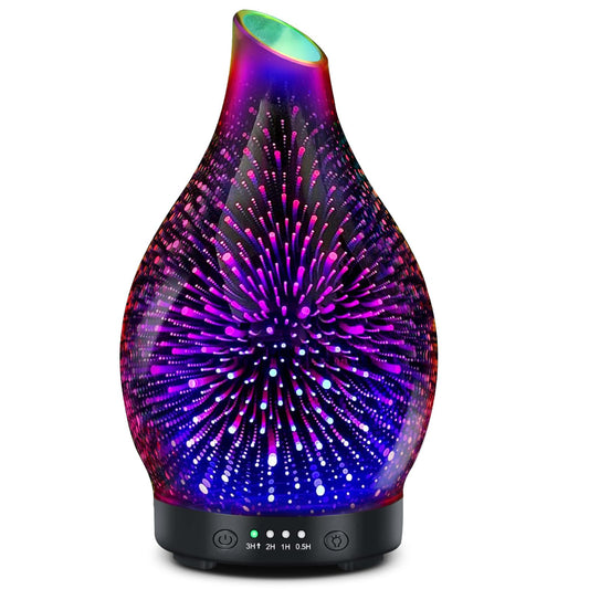 Essential Oil Diffuser 120ML with 3D fireworks glass design lit in 7 colors