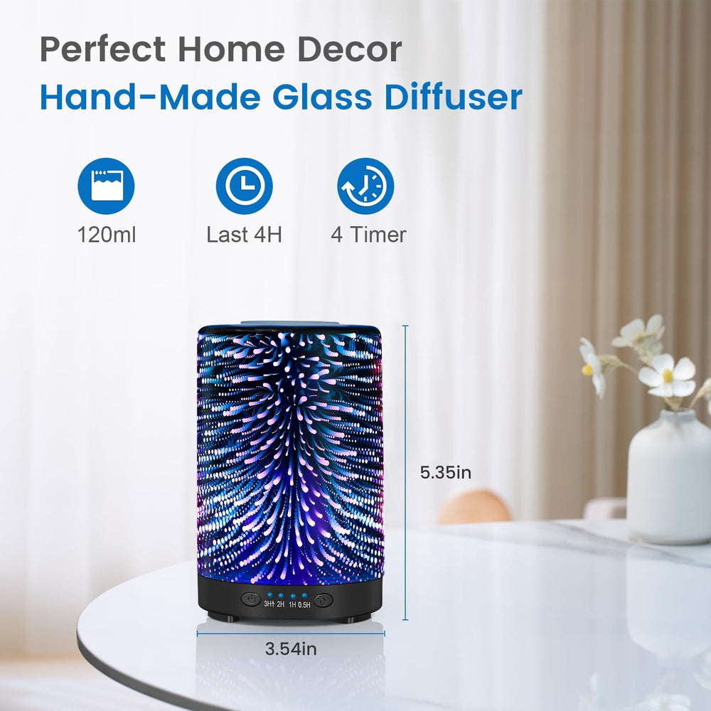 Close-up of glass diffuser showing 3D fireworks design