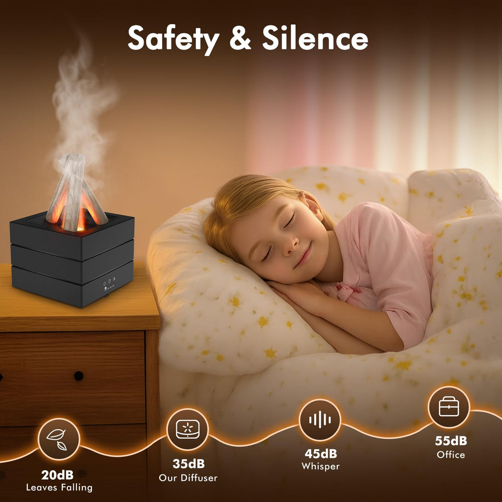 Diffuser on nightstand beside a cup and plant