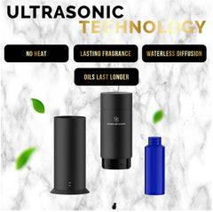 Ultrasonic diffuser dispersing essential oils without water or heat.
