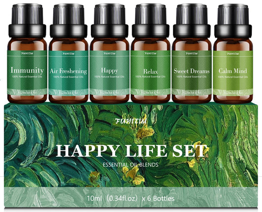 Six 10ml diffuser oil bottles in dark glass