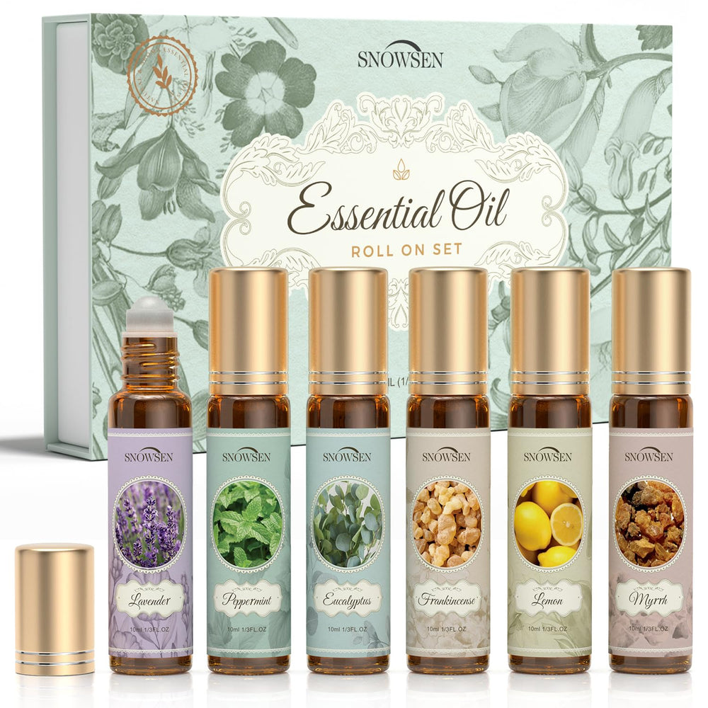 Front view of Essential Oils Roll-On Set with 6x10ml bottles