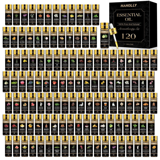 120-piece essential oils set with amber glass bottles