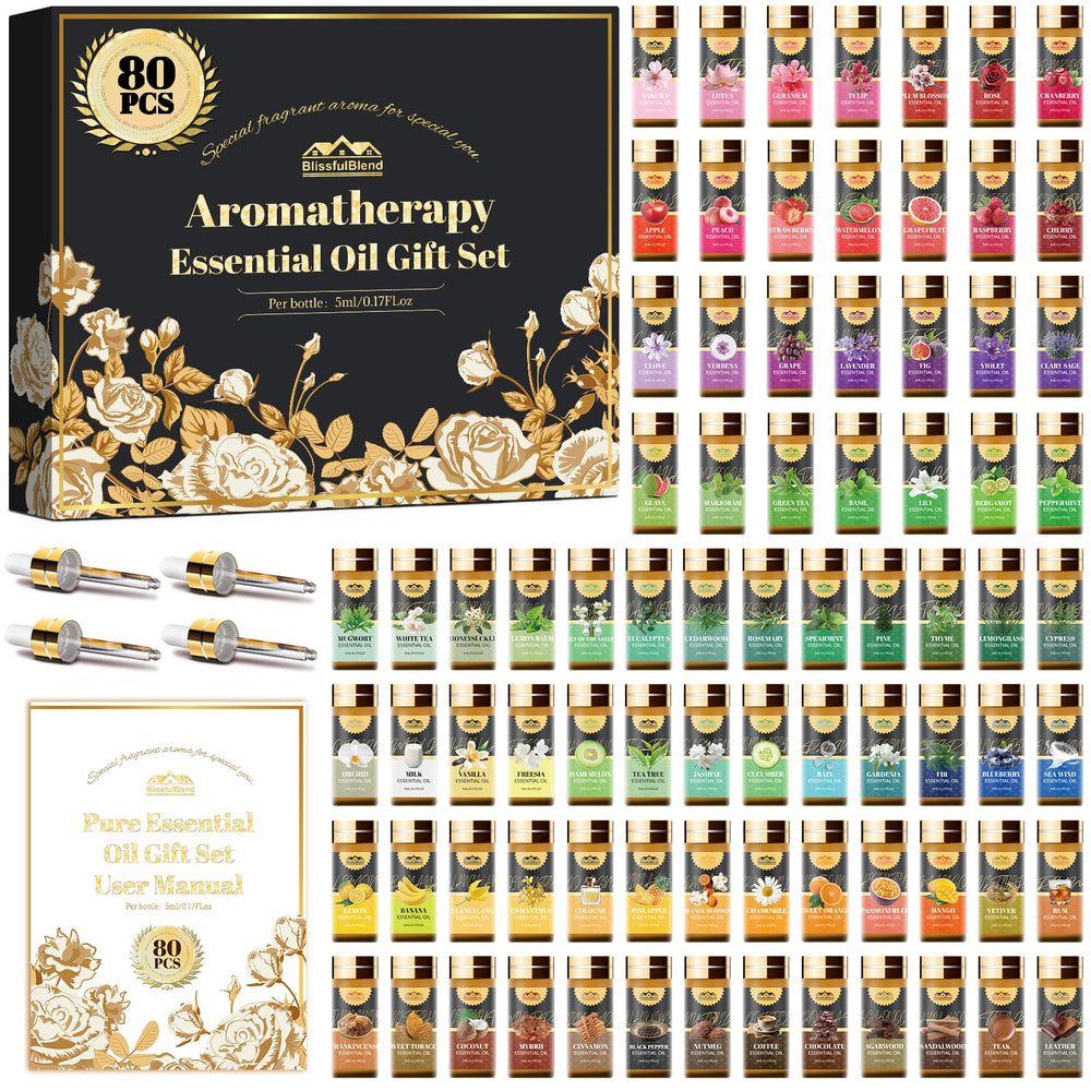 80-bottle essential oils gift set packaging with booklet