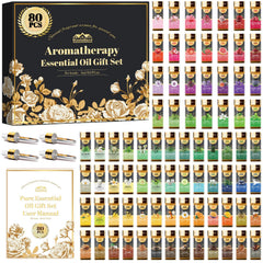 80-bottle essential oils gift set packaging with booklet