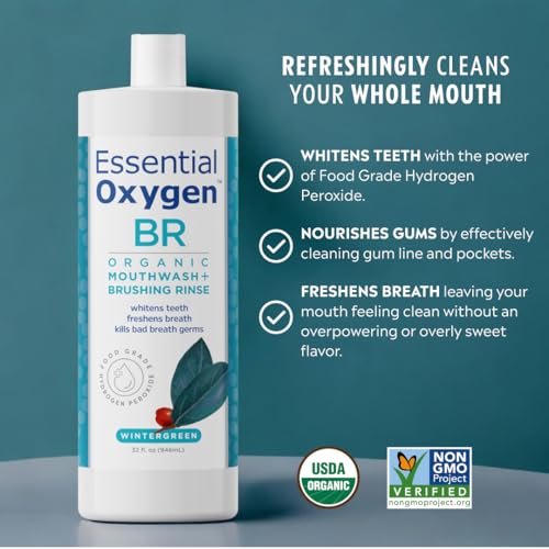 Front label of Essential Oxygen Brushing Rinse 32 oz Wintergreen