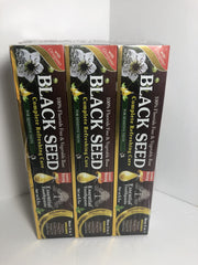 Front view of Essential Palace Organic Black Seed Toothpaste packaging