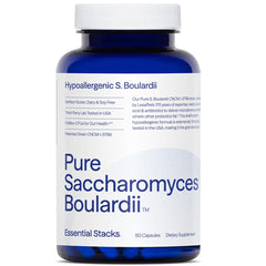 Bottle of Essential Stacks Saccharomyces boulardii probiotic capsules