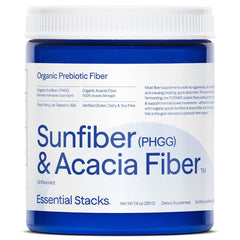 Essential Stacks Sunfiber PHGG and Acacia Prebiotic Fiber powder container front
