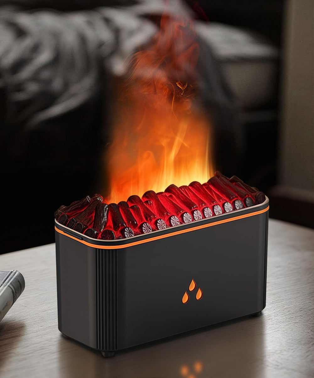 Black essential oil diffuser with flame effect - front view