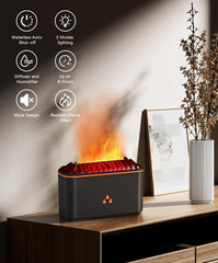 Mist rising from black diffuser in cozy room