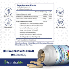 Illustration of elderberry and vitamin C highlighting 10-in-1 formula
