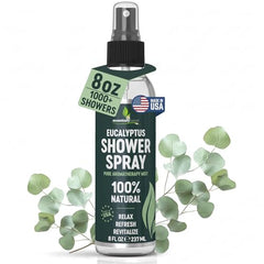 8oz bottle of EssentiallyBased Pure Eucalyptus Shower Spray