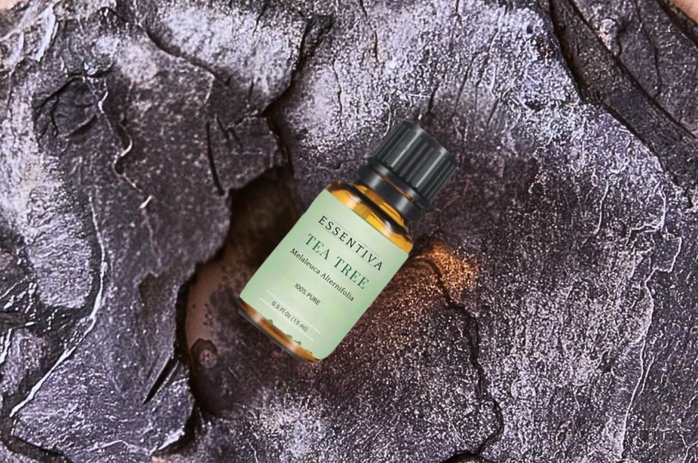 Essentiva Tea Tree Oil drops ready for diluting into skincare or cleaning blends.
