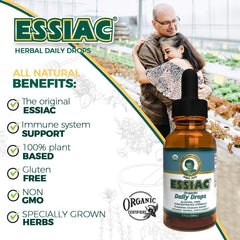 Organic herbs used in Essiac Daily Drops: burdock, sheep sorrel, slippery elm, rhubarb