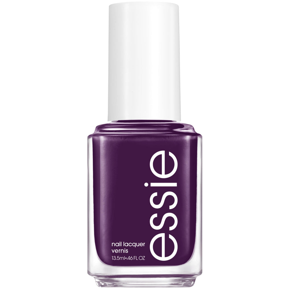 essie Underground Ball bottle front showcases deep plum cream polish for home manicures.
