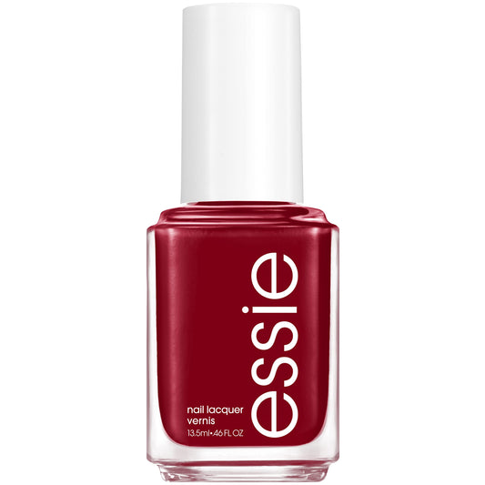 essie Wrapped In Luxury bottle shows glossy burgundy shade for a chic at-home manicure