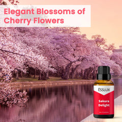Cherry blossom aroma in an amber-bottle packaging for Sakura Delight.