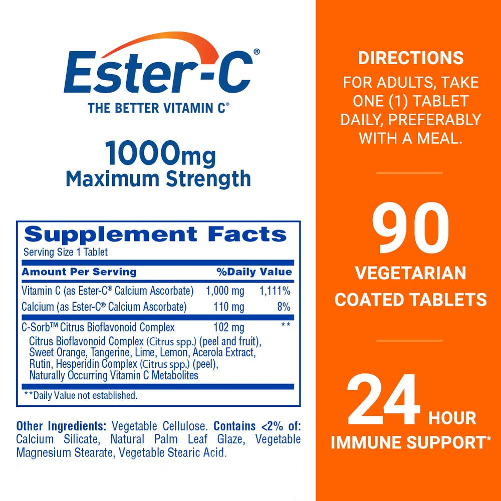 Close up of Ester-C 1000 mg coated tablet