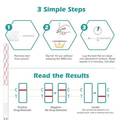 THC test strip showing result window with control and test lines