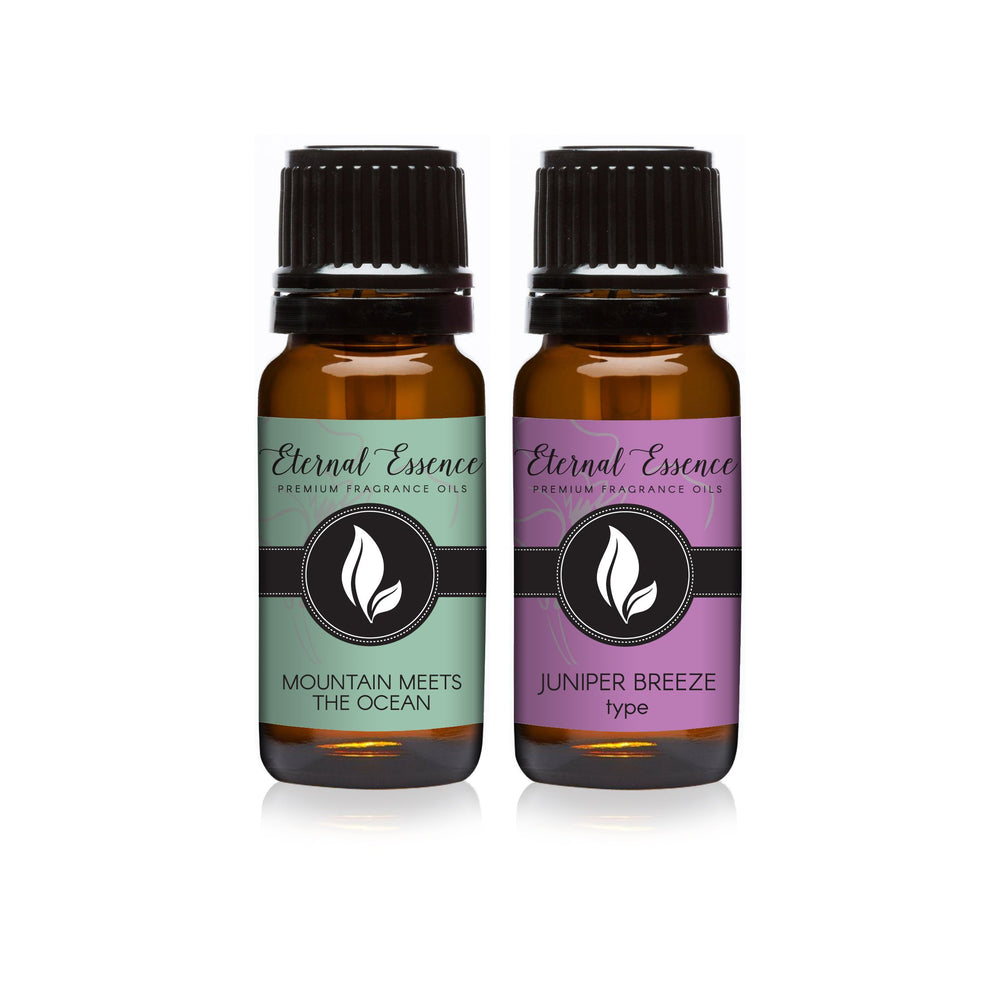 Eternal Essence Oils 2-pack Mountain Meets Ocean and Juniper Breeze in 10ml amber glass bottles