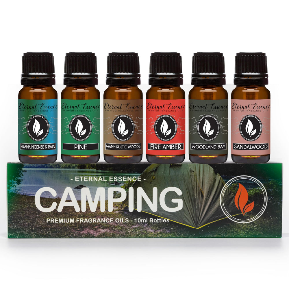 Bottle of Warm Rustic Woods fragrance oil from Eternal Essence Oils Camping Set 6 (10ml)