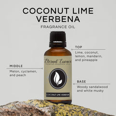 Close-up of Coconut Lime Verbena 30ml fragrance oil bottle