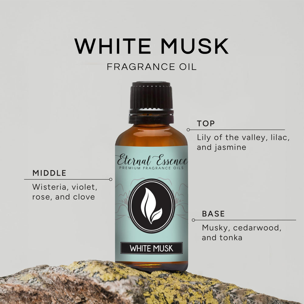 Close-up of Eternal Essence White Musk fragrance oil bottle 30ml